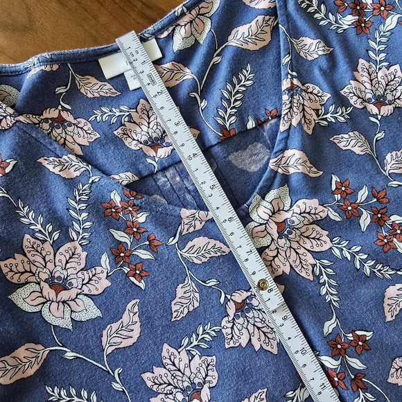 J Jill V Neck Long Sleeve Blue Floral Tee Shirt Top Womens SIZE L - Picture 6 of 8